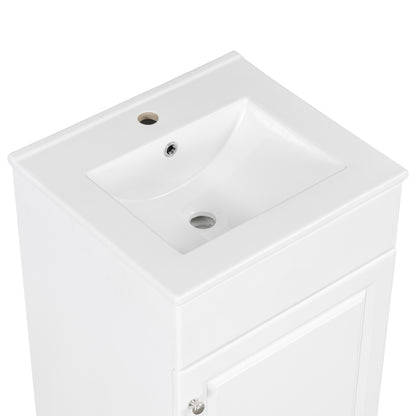 Effervescent Vanes Wood Frame 20" Bathroom Vanity with Ceramic Sink, Cabinet with Soft-Closing Door Shelf and Adjustable Shelf, Open Back, Metal Hardware, Storage/Organizer, White