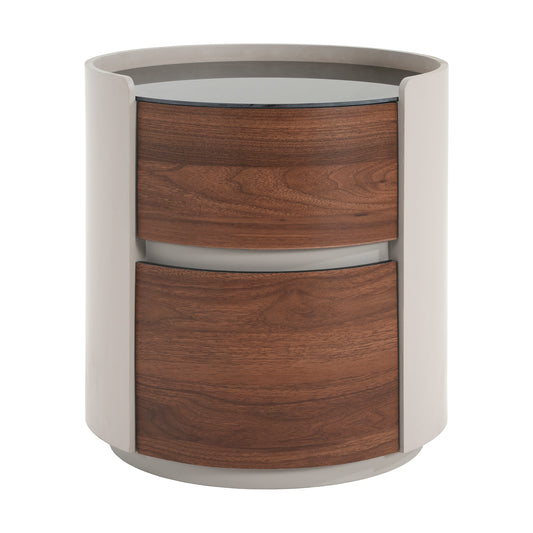 Oberan Italian Vintage Style MDF Double Storage Round Side Table, gray-brown