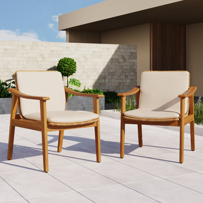 Demorivor Outdoor Dining Chairs Set of 2, Teak Color Acacia Wood Frame,Waterproof Cushion