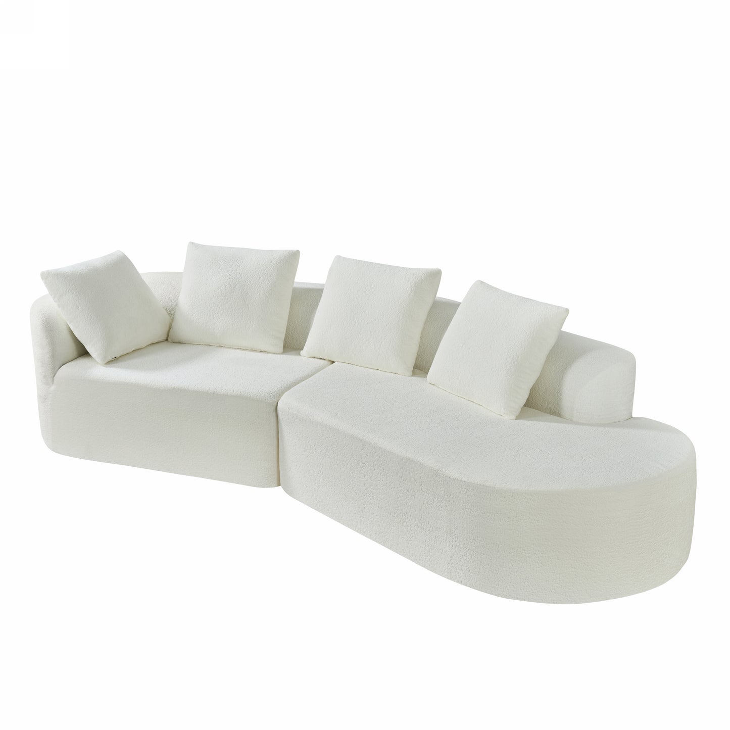 Orellar 116" Modern Curved Sectional Sofa with High-Density Fully Compressed Sponge and Chaise Lounge, Pearl Upholstery