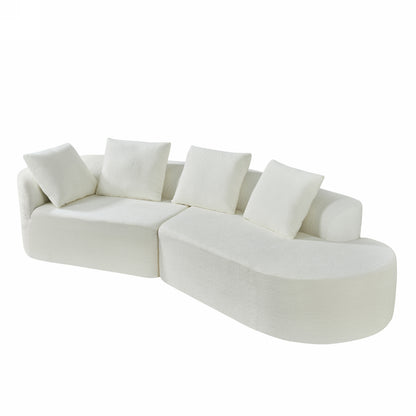 Orellar 116" Modern Curved Sectional Sofa with High-Density Fully Compressed Sponge and Chaise Lounge, Pearl Upholstery