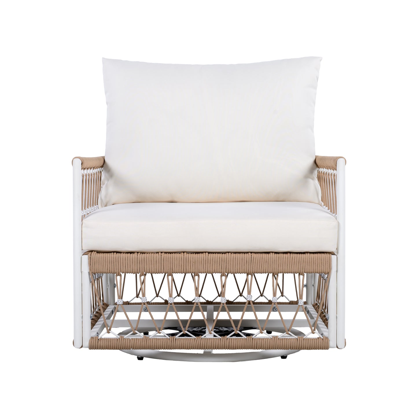 360° Swivel Bohemian Outdoor Lounge Chair with Handwoven Rope,Waterproof Cushions[Set of 2]