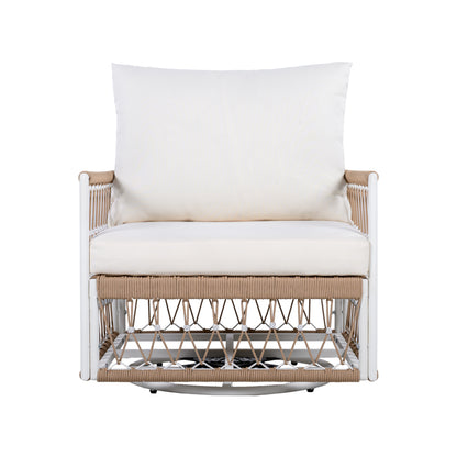 360° Swivel Bohemian Outdoor Lounge Chair with Handwoven Rope,Waterproof Cushions[Set of 2]