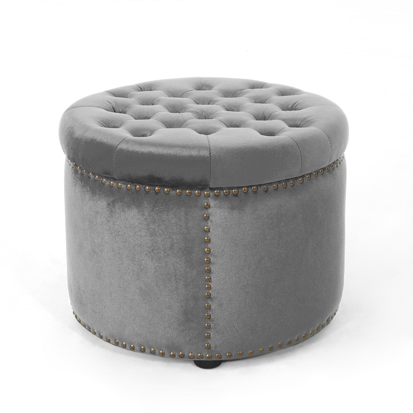 Peregrine Light luxury retro rivet decorative velvet ottoman, round cushioned stool