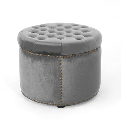 Peregrine Light luxury retro rivet decorative velvet ottoman, round cushioned stool
