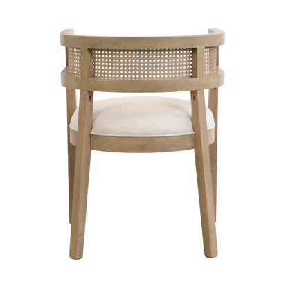 Bastian Dining Chairs with Rattan Backrest, Upholstered Seat, Set of 2