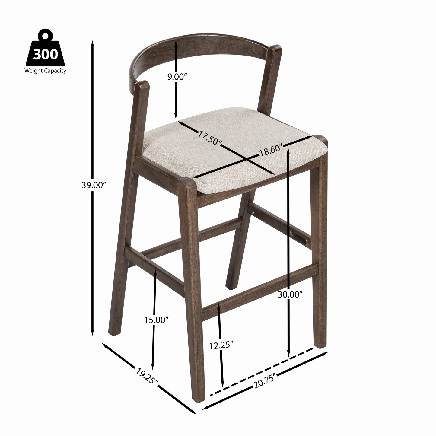 Balman Indoor Rubberwood Barstool,Beige Upholstery, Set of 2