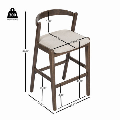 Balman Indoor Rubberwood Barstool,Beige Upholstery, Set of 2