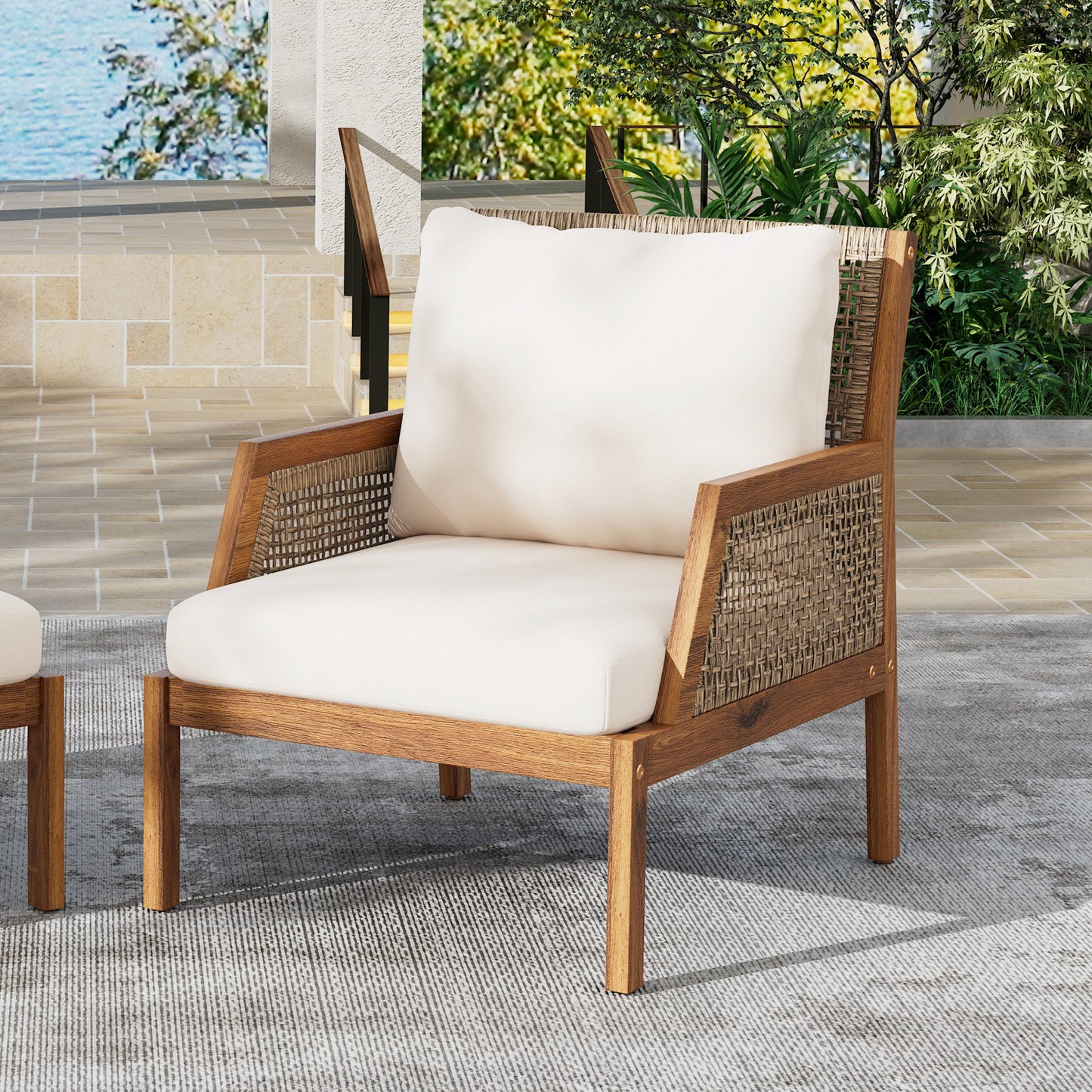 Aplore Outdoor Acacia Wood Club Chair with Cushions