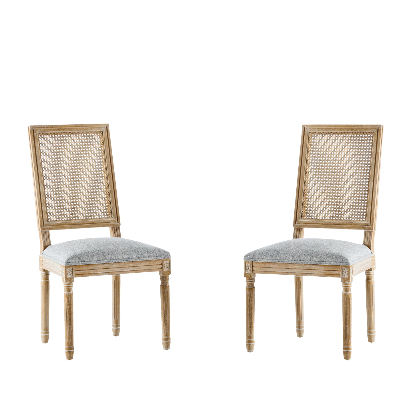 Dagoal French Country Dining Chairs - Elegant Cane Backrest & Upholstered Seats,Set of 2