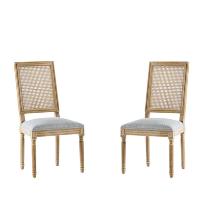 Dagoal French Country Dining Chairs - Elegant Cane Backrest & Upholstered Seats,Set of 2