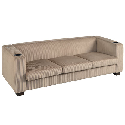 Modern three-seat Solid Wood sofa in striped finish with two cup holders
