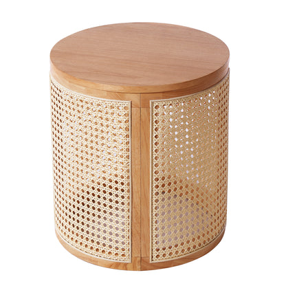 Desi Solid Rubberwood Round Side Table with Warm Wood Grain