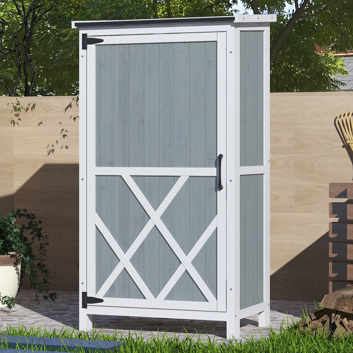 Melioraeth Two-Tone Storage Shed with Sloped Roof & 5 Compartments