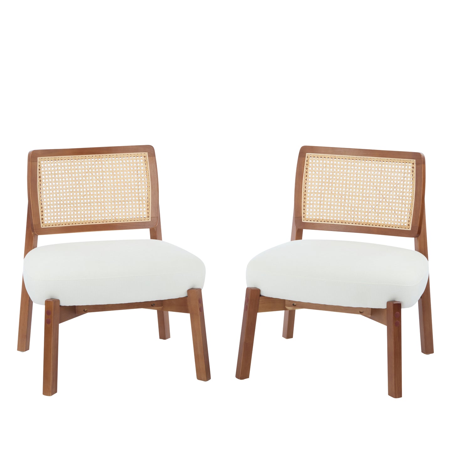 Aphex Modern Beige Lounge Chair with Woven Backrest, Sturdy Wooden Frame,Set of 2