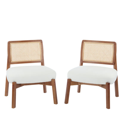 Aphex Modern Beige Lounge Chair with Woven Backrest, Sturdy Wooden Frame,Set of 2