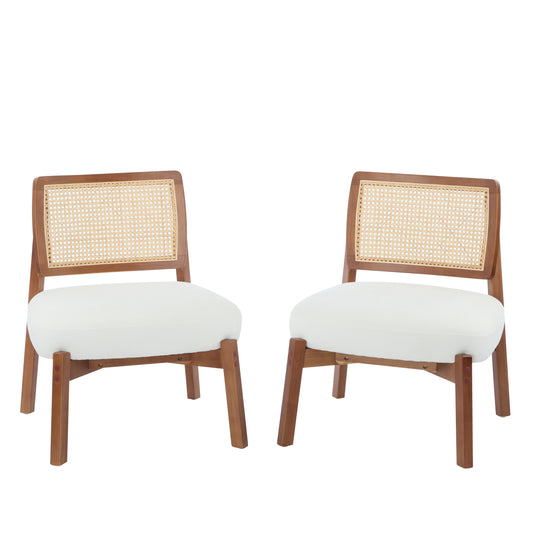 Aphex Modern Beige Lounge Chair with Woven Backrest, Sturdy Wooden Frame,Set of 2