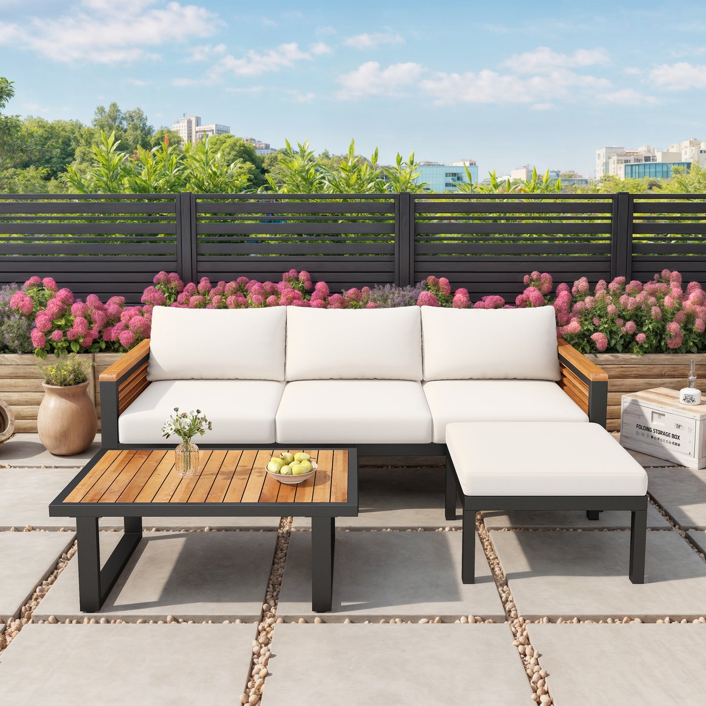 Asher Outdoor 3-piece Acacia Wood and Metal Patio Sofa Set