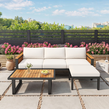 Asher Outdoor 3-piece Acacia Wood and Metal Patio Sofa Set