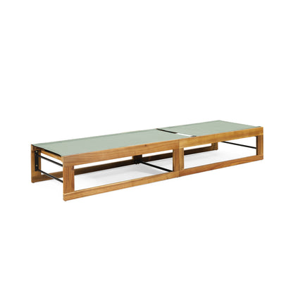 Leavitt Outdoor Mesh and Wood Adjustable Chaise Lounge, Black and Teak