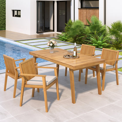 Somadorin Durable 5 - Piece Patio Furniture Set Acacia Wood Table and 4 Heavy-Duty Cushioned Chairs