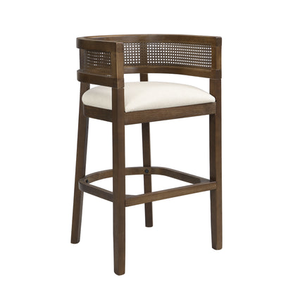 Tiberius Wood And Rattan Upholstered Arm Bar Stools,Set of 2