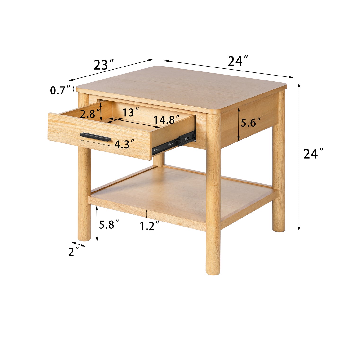 Fintan Simple light luxury geometric solid wood end table natural rubber wood