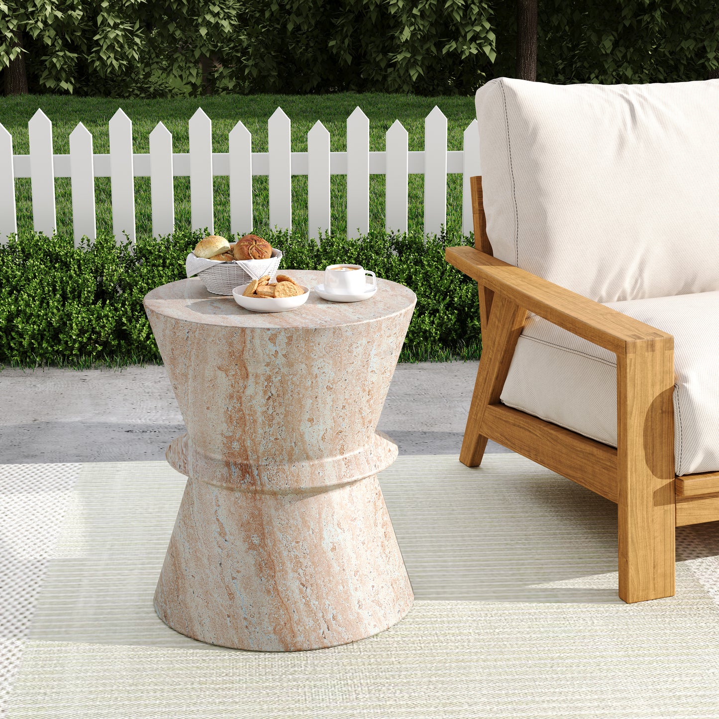 Lunaris Outdoor Lightweight Concrete Side Table,Travertine Finish