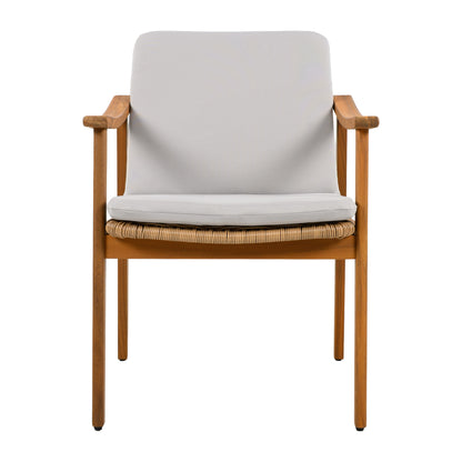 Demorivor Outdoor Dining Chairs Set of 2, Teak Color Acacia Wood Frame,Waterproof Cushion