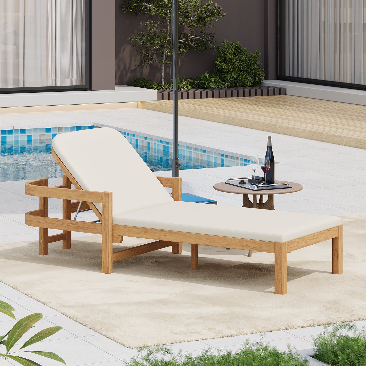 Calora Acacia Outdoor Modern Wood Chaise Lounge Chairs for Patio or Poolside