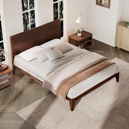 GDFStudio Mid-Century Modern Queen Size Platform Bed Frame, 12 Inch, Solid Bamboo Wood, Eco-Friendly Design with Wood Slat Support, No Box Spring Needed, Easy Assembly, Chocolate Finish