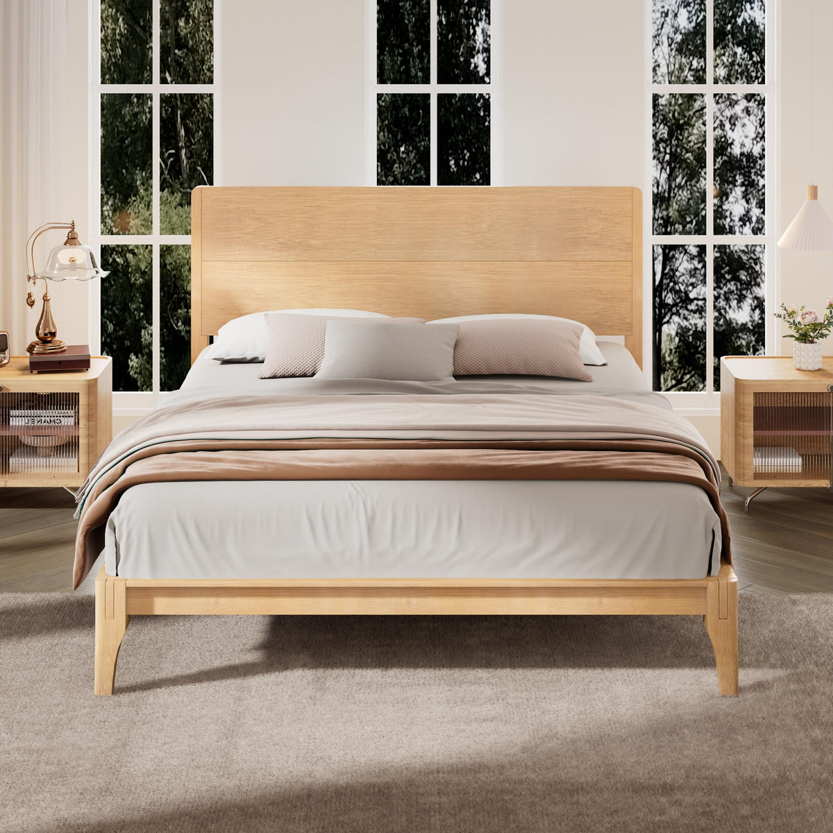 GDFStudio Mid-Century Modern Queen Size Platform Bed Frame, 12 Inch, Solid Bamboo Wood, Eco-Friendly Design with Wood Slat Support, No Box Spring Needed, Easy Assembly, Chocolate Finish
