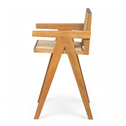 Lomiare Modern Minimalist Bar Stool with Cane Seat, Solid Wood Frame