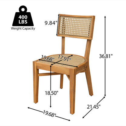 Netho Acacia Wood Dining Chair with Light Brown Wicker,Set of 2