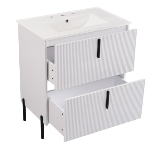 Peaken 30" Bathroom Vanity with Ceramic Sink and Full-Extension Drawers, Soft Close Undermount Drawer Slides