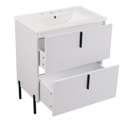 Peaken 30" Bathroom Vanity with Ceramic Sink and Full-Extension Drawers, Soft Close Undermount Drawer Slides