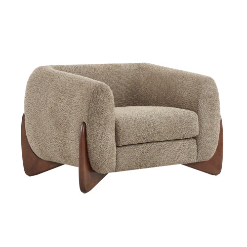 Zelora Modern Upholstered Boucle Club Chair, Birch Wood
