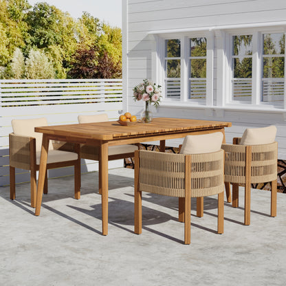 Sylvia Outdoor Dining Set with Acacia Wood Table and 4 Chairs,Waterproof Cushions