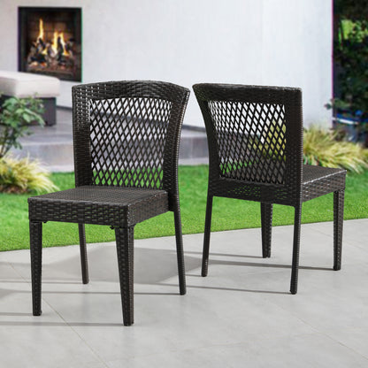 Brisa Outdoor Dining Chairs, Stackable Chairs with UV-Resistant PE Rattan and Steel Frame, Supports 400lbs,Set of 2