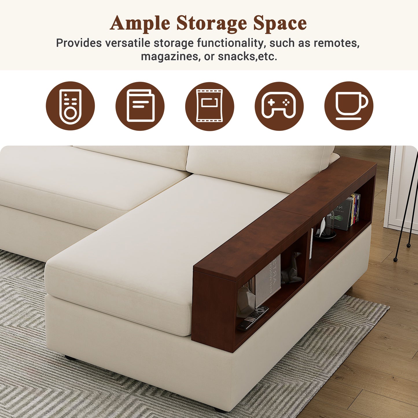 Serava Sectional Sofa Upholstered Sofa Couch with Reversible Armrests for Living Room