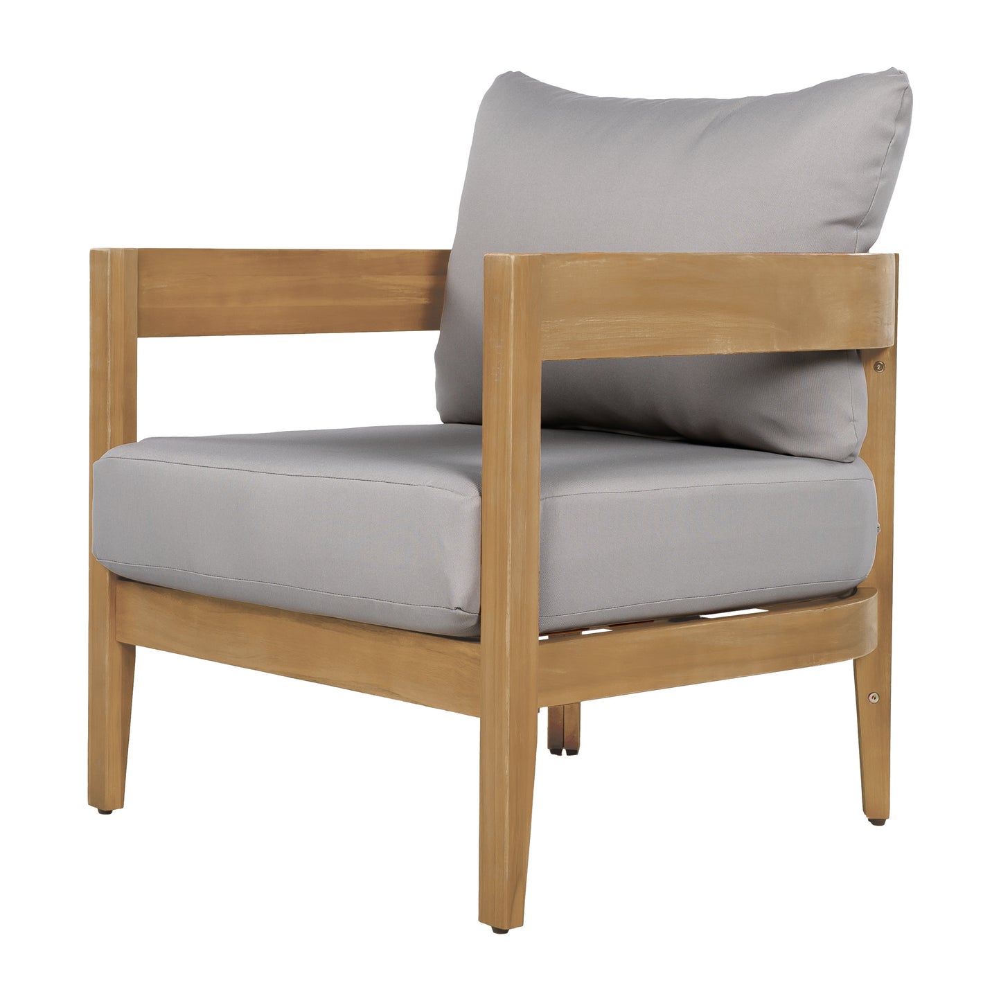 Burrough Outdoor Acacia Wood Club Chair with Removable Cushions for Porch, Garden