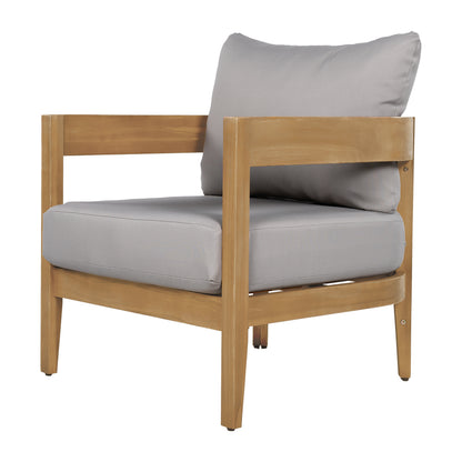 Burrough Outdoor Acacia Wood Club Chair with Removable Cushions for Porch, Garden
