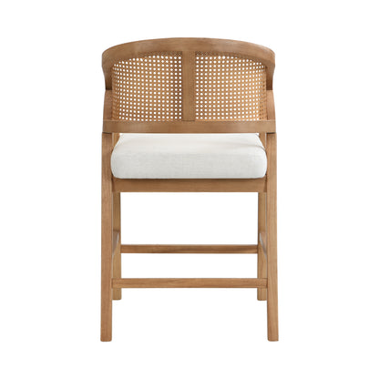 Solace Wooden Frame Counter Stool With Rattan Back-Natural Oak-Set of 2