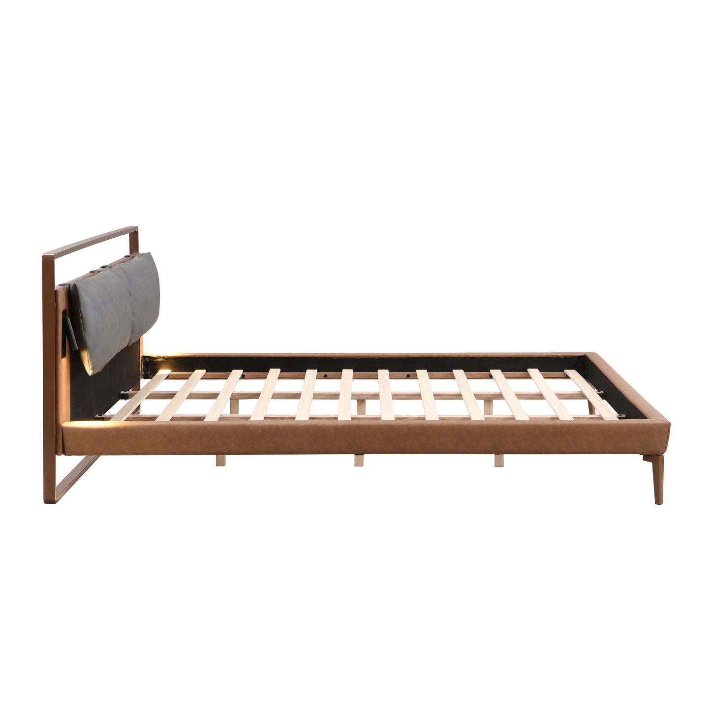 Mireva Brown&Gray Leather King Bed with 2pcs Night Lights