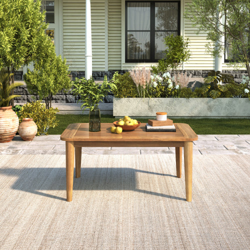 Oriona Outdoor Patio Acacia Wood Coffee Table, Teak + Beige