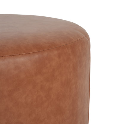 Placidity GAVI PU Leather Ottoman Foot Stool, 30" Pouf Footstool Ottoman Seat, Upholstered Foot Chair, Round Footrest, Modern Side Table for Living Room Bedroom Home Decor, Cognac Brown