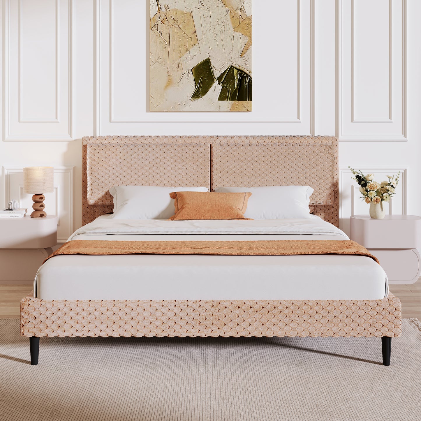 Fessil Simple Modern Plush Soft Bed Comfortable Backrest Bedroom Bed