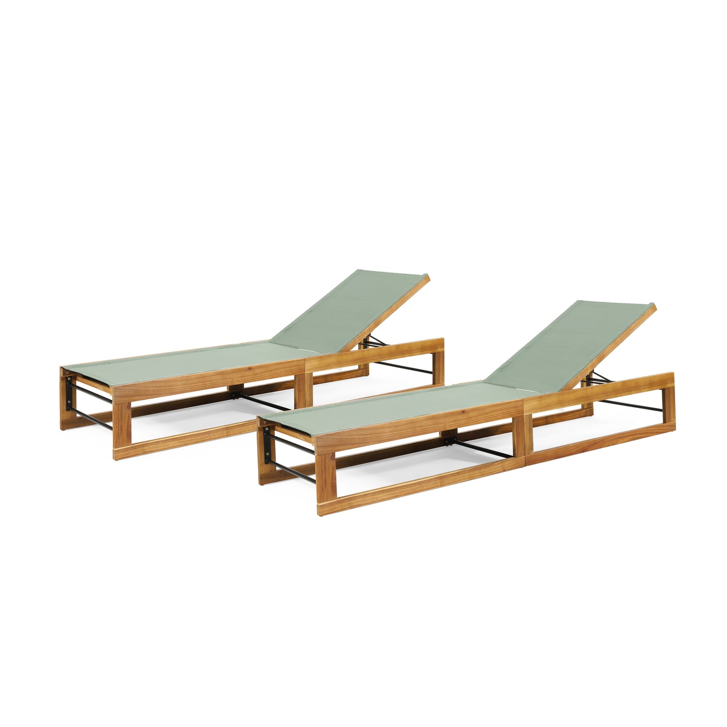 Leavitt Outdoor Mesh and Wood Adjustable Chaise Lounges, Set of 2
