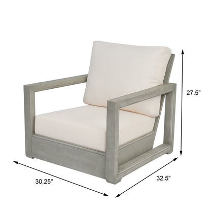 Andrae Outdoor Acacia Wood Club Chair with Cushion for Patio, Garden, Balcony