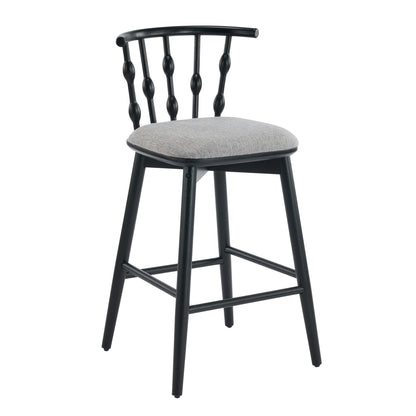 Dorio Indoor Wooden Barstool, Wood Finish With Beige Upholstery, Set of 2